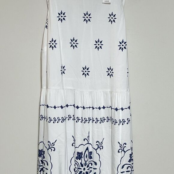 NWT Loft wavy embroidered medallion white navy maxi dress Sz S - Picture 7 of 10